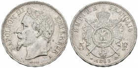 FRANCIA. Napoleón III. 5 Francs. 1868. Paris A. Km#799.1. Ar. 24,88g. MBC.