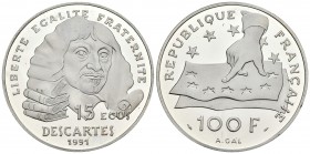 FRANCIA. 100 Francs-15 Ecus. 1991. Descartes. Km#1002. Ar. 22,24g. PROOF.