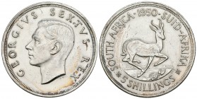 SUDAFRICA. 5 Shillings. 1950. Km#40.1. Ar. 28,37g. MBC+.