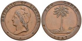 LIBERIA. 2 Cents. 1847. Km#2. Ae. 18,26g. MBC+.
