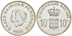 MONACO. 10 Francs. 1966. Km#M1. Ar. 24,92g. SC-.