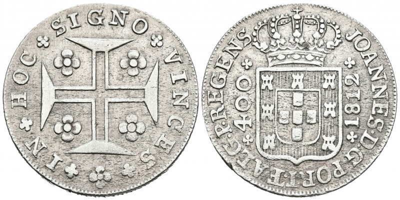 BRASIL. Johannes, Príncipe regente. 400 Reis. 1812. Lisboa. Km#331. Ar. 13,90g. ...