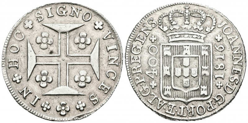 BRASIL. Johannes, Príncipe regente. 400 Reis. 1816. Lisboa. Km#331. Ar. 14,69g. ...