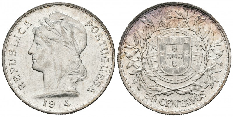 PORTUGAL. 50 Centavos. 1914. Km#561; Gomes 18.03. Ar. 12,43g. Brillo original co...