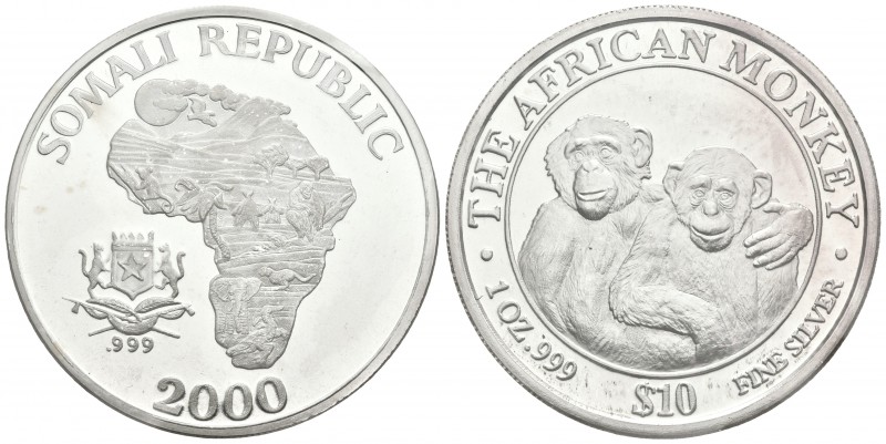 SOMALIA. 10 Dollars. 2000. The African Monkey. Ar. Presentada en envase original...