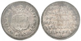 ISABEL II. Medalla de proclamación. 1843. Mallorca. Mayoría de edad. Ha-11. Ar. 3,51g. Restos del brillo original. MBC+.