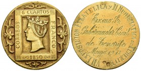 VII EXPOSICION FILATELICA Y NUMISMATICA DE TENERIFE. Mayo 1973. Grabado al dorso Exmo. Gobernador Civil de Tenerife. Au. 15,18g. Estuvo en aro. MBC+.