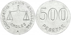 COOPERATIVA UNION ANGLESENSE. 500 Pesetas. Anglés. Prueba en Aluminio. L-2206. Al. 10,05g. SC-. Muy rara.