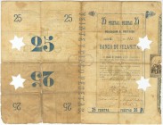 PELANITX (Mallorca). Obligación 25 Pesetas. 1883. Dos taladros en forma de estrella de 5 puntas. MBC-. Rara.