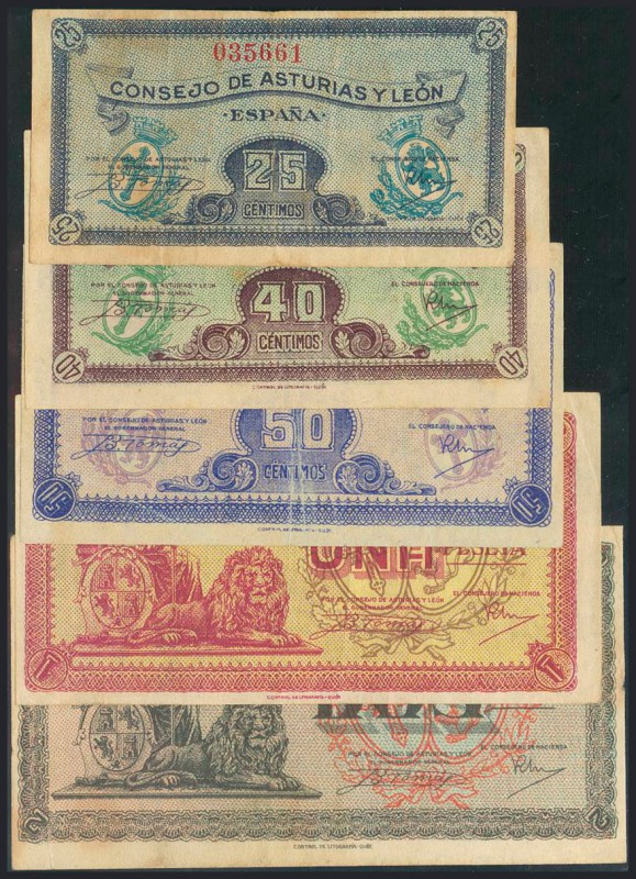 Serie completa 25 Céntimos, 40 Céntimos, 50 Céntimos, 1 Peseta y 2 Pesetas. 1937...