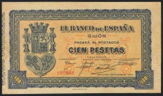 100 Pesetas. Septiembre de 1937. Banco de España, Gijón. Sin serie. (Edifil 2017: 399). BC.