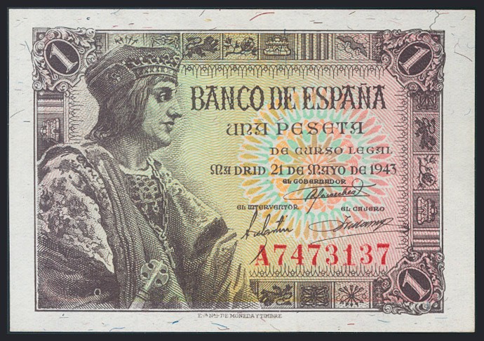 1 Peseta. 21 de Mayo de 1943. Serie A. (Edifil 2017: 447a). SC.