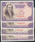 Conjunto de 4 billetes de 25 Pesetas, emitidos el 19 de Febrero de 1946, de las series G y J (Edifil 2017: 450a). EBC.