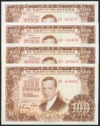 Conjunto de 4 billetes correlativos de 100 Pesetas emitidos el 7 de Abril de 1953 con la serie 2Y (Edifil 2017: 464c). SC.
