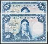500 Pesetas. 22 de Julio de 1954. Pareja correlativa. Serie U. (Edifil 2017: 468b). SC.