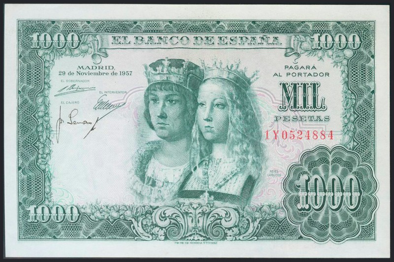 1000 Pesetas. 29 de Noviembre de 1957. Serie 1Y. (Edifil 2017: 469b). EBC+.