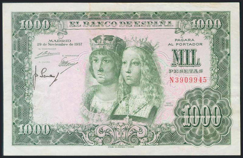 1000 Pesetas. 29 de Noviembre de 1957. Firma del cajero calcada al dorso. Serie ...