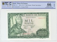 1000 Pesetas. 19 de Noviembre de 1965. Serie M. (Edifil 2017: 471b). Encapsulado PCGS66OPQ. SC.