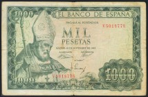 1000 Pesetas. 19 de Noviembre de 1965. Variedad de impresión en el margen izquierdo del dorso. Serie V. (Edifil 2017: 471b). Inusual. RC.
