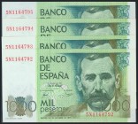 Conjunto de 4 billetes correlativos de 1000 Pesetas, de la emisión del 23 de Octubre de 1979. Serie 5N. (Edifil 2017: 477a). SC.