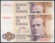 5000 Pesetas. 23 de Diciembre de 1979. Pareja correlativa. Serie V. (Edifil 2017: 478a). SC-.