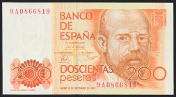 200 Pesetas. 16 de Septiembre de 1980. Serie especial 9A. (Edifil 2017: 480b). SC.