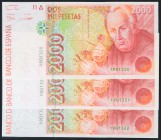2000 Pesetas. 24 de Abril de 1992. Trío correlativo. Sin serie. (Edifil 2017: 482). SC.