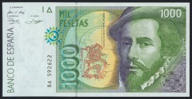 1000 Pesetas. 12 de Octubre de 1992. Serie 8A. (Edifil 2017: 483f). Rarísimo. SC.