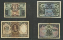 Conjunto de 4 billetes del Banco de España, en calidades diversas. A EXAMINAR.