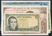 Conjunto de 9 billetes del Banco de España, todos ellos del Estado Español, la mayoría diferentes y en conservaciones diversas. A EXAMINAR.
