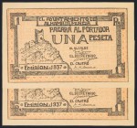 ALHAMA (MURCIA). 1 Peseta. 1937. Pareja correlativa. (González: 496). SC.
