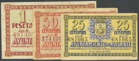 ALICANTE. 25 Céntimos, 50 Céntimos y 1 Peseta. 30 de Junio de 1938. (González: 508/10). BC.