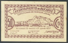 ALICANTE. 50 Céntimos. 30 de Junio de 1938. Serie B. (González: 509). MBC.