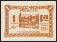 BONETE (ALBACETE). 1 Peseta. (1937ca). (González: 1279). EBC.