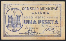 GANDIA (VALENCIA). 1 Peseta. 1937. (González: 2611). BC.