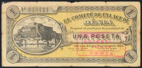 DENIA (ALICANTE). 1 Peseta. 26 de Septiembre de 1936. (González: 2212). RC.