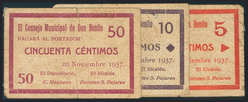 DON BENITO (BADAJOZ). 5, 10 y 50 Céntimos. (Montaner: 594-A-10 Céntimos, no cita...