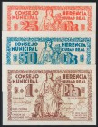 HERENCIA (CIUDAD-REAL). Serie completa del 25 Céntimos, 50 Céntimos y 1 Peseta. Noviembre de 1937. (González: 2821/23). SC.