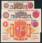 JUMILLA (MURCIA). Serie completa del 25 Céntimos, 50 Céntimos y 1 Peseta. 25 de Febrero de 1937. (González: 3070/72). SC.