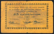 LORCA (MURCIA). 25 Céntimos. Marzo de 1937. (González: 3229). RC.
