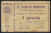 MORATALLA (MURCIA). 1 Peseta. Agosto de 1937. (González: 3711). RC.