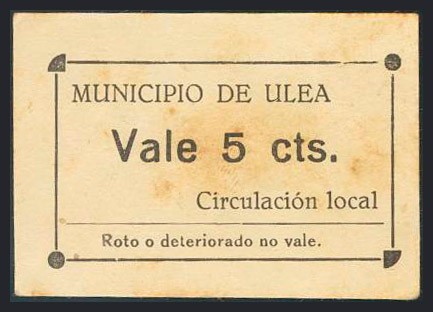 ULEA (MURCIA). 5 Céntimos. 1937. (González: 5213). MBC.