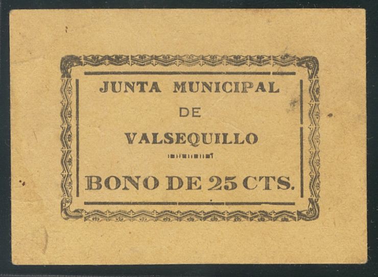 VALSEQUILLO (CORDOBA). Bono de 25 Céntimos. (Montaner: 1534-A, González: 5410). ...