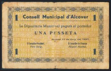 ALCOVER (TARRAGONA). 1 Peseta. 11 de Junio de 1937. (González: 6147). BC.