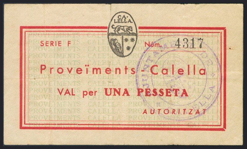 CALELLA (BARCELONA). 1 Peseta. (1937ca). (González: 7289). MBC.