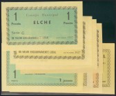 ELCHE (ALICANTE). (1936ca). Conjunto de dos series "Fantasías" del 5 Céntimos, 25 Céntimos, 50 Céntimos y 1 Peseta, respectivamente. A EXAMINAR.