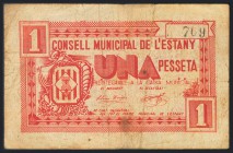 ESTANY (BARCELONA). 1 Peseta. (1937ca). (González: 7799). RC.