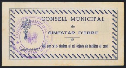 GINESTAR (TARRAGONA). 25 Céntimos. Julio de 1937. (González: 8023). MBC.