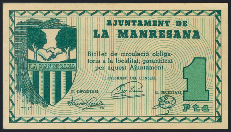 LA MANRESANA (BARCELONA). 1 Peseta. (1937ca). (González: 8553). EBC.