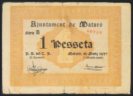 MATARO (BARCELONA). 1 Peseta. 16 de Marzo de 1937. (González: 8657). RC.